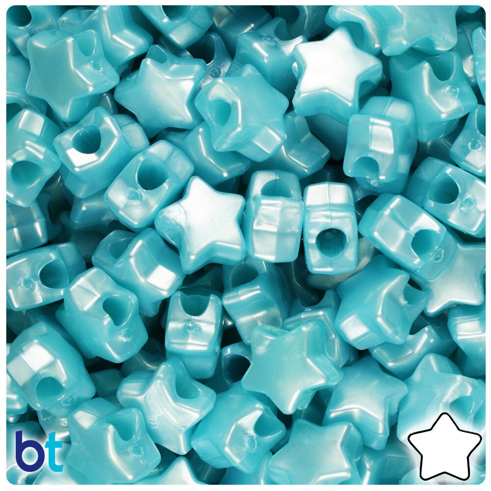 BeadTin Light Blue Pearl 13mm Star Plastic Pony Beads (250pcs)