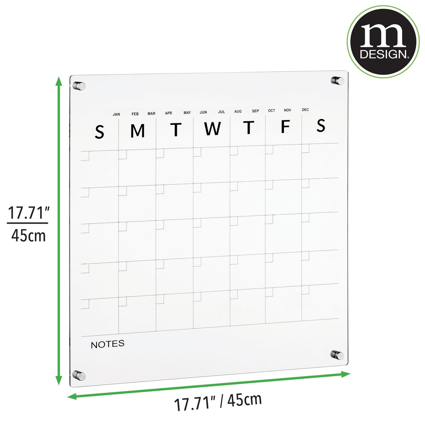 mDesign Square Acrylic Wall Calendar