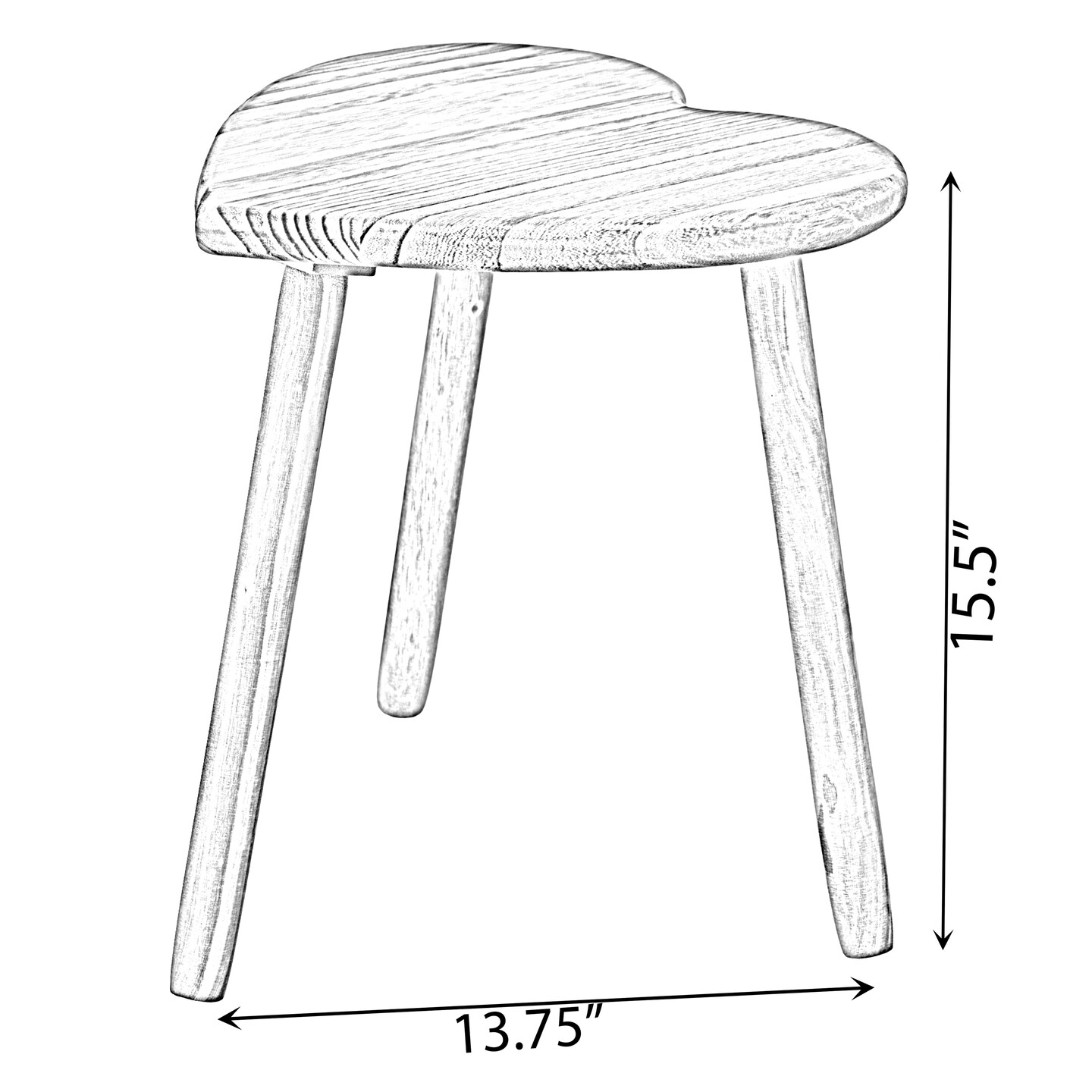 Decorative Antique Heart Shaped Natural Wooden Accent Stool, Classic Room Decoration