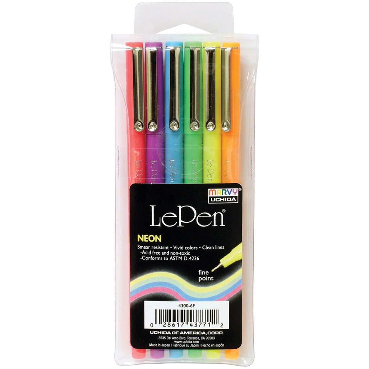 Uchida Le Pen Fine Point Neon Set 6/Pkg-Assorted Colors