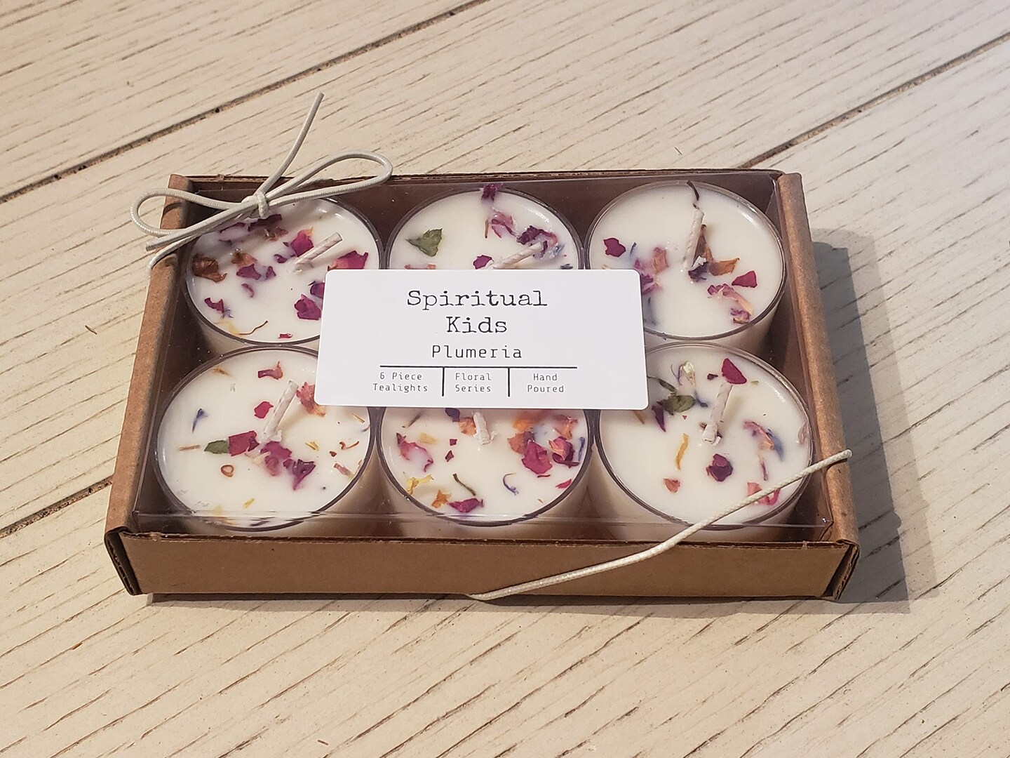 Plumeria Natural 6 Count Soy Wax Tealights Hand Poured with Fragrant/Essential Oils &#x26; Dried Flowers | Christmas Gift | Wedding Favors |