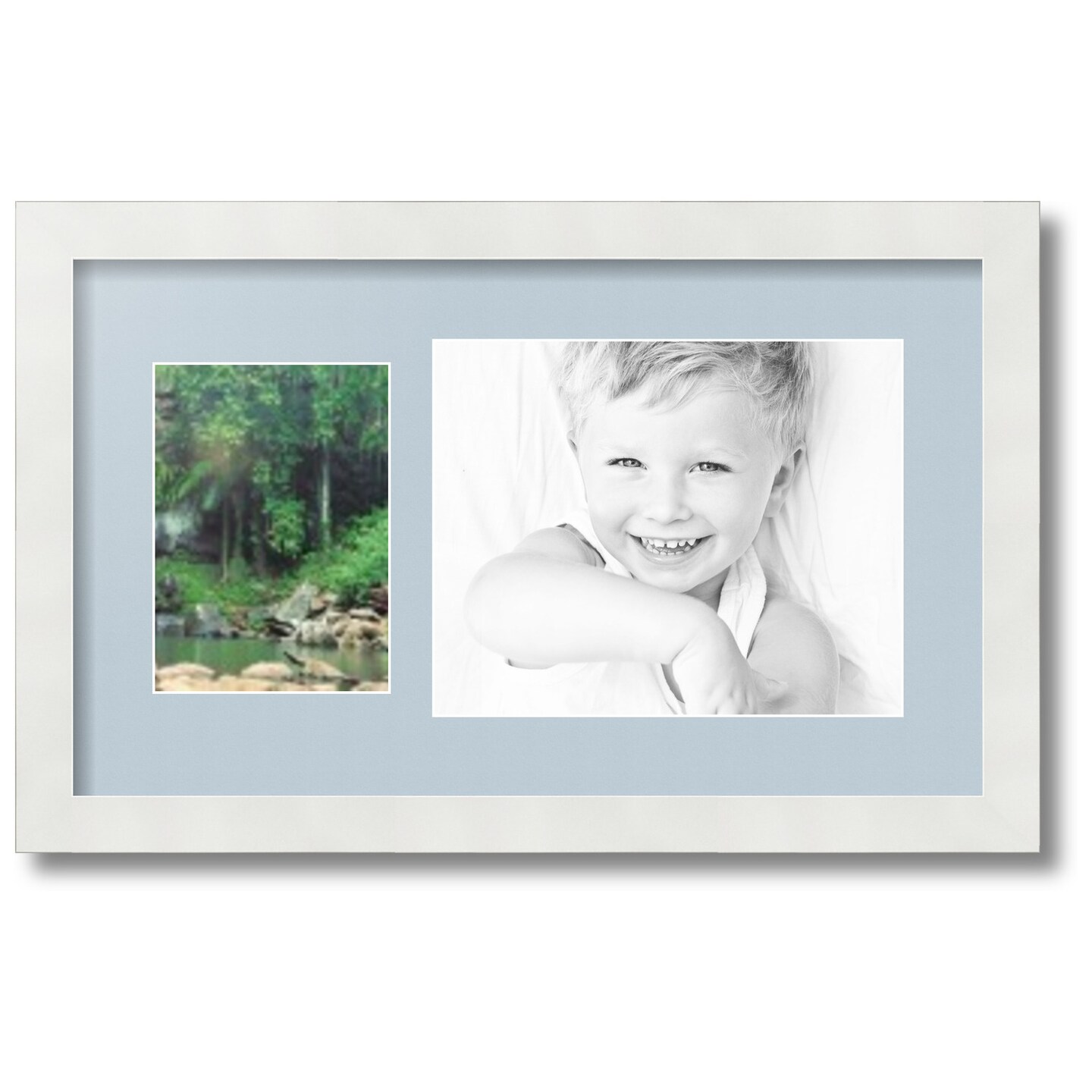 ArtToFrames Collage Photo Picture Frame with 1 - 5x7, 8x10 inch Openings, Framed in White with Over 62 Mat Color Options and Regular Glass (CSM-3966-166)