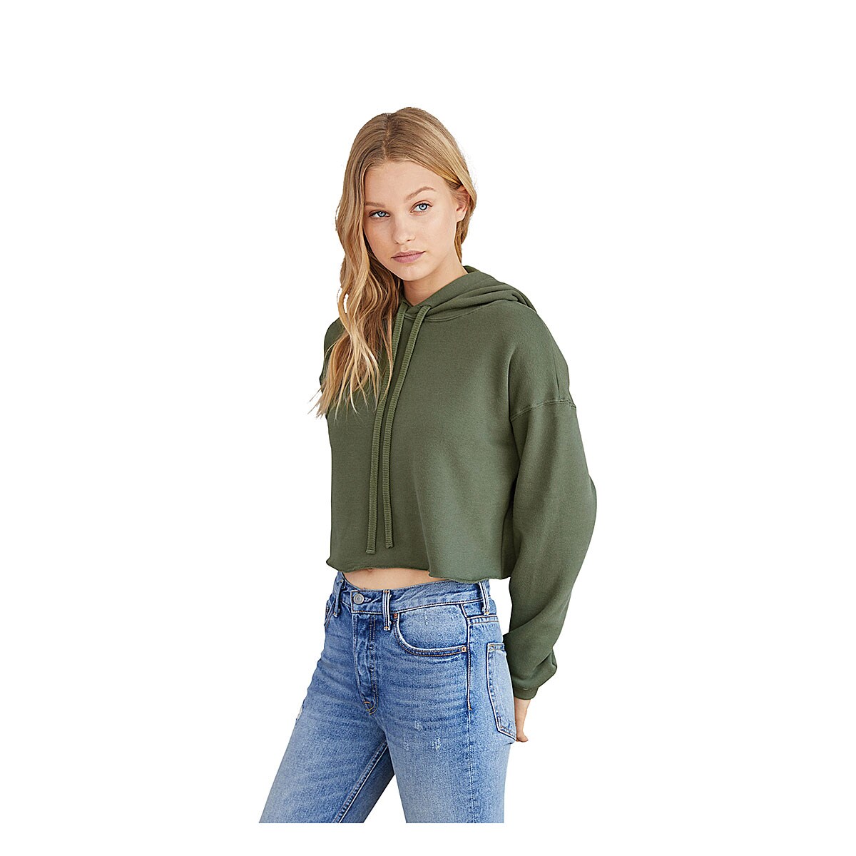 Bella + Canvas Cropped Fleece Hoodie - Military Green, Size Large