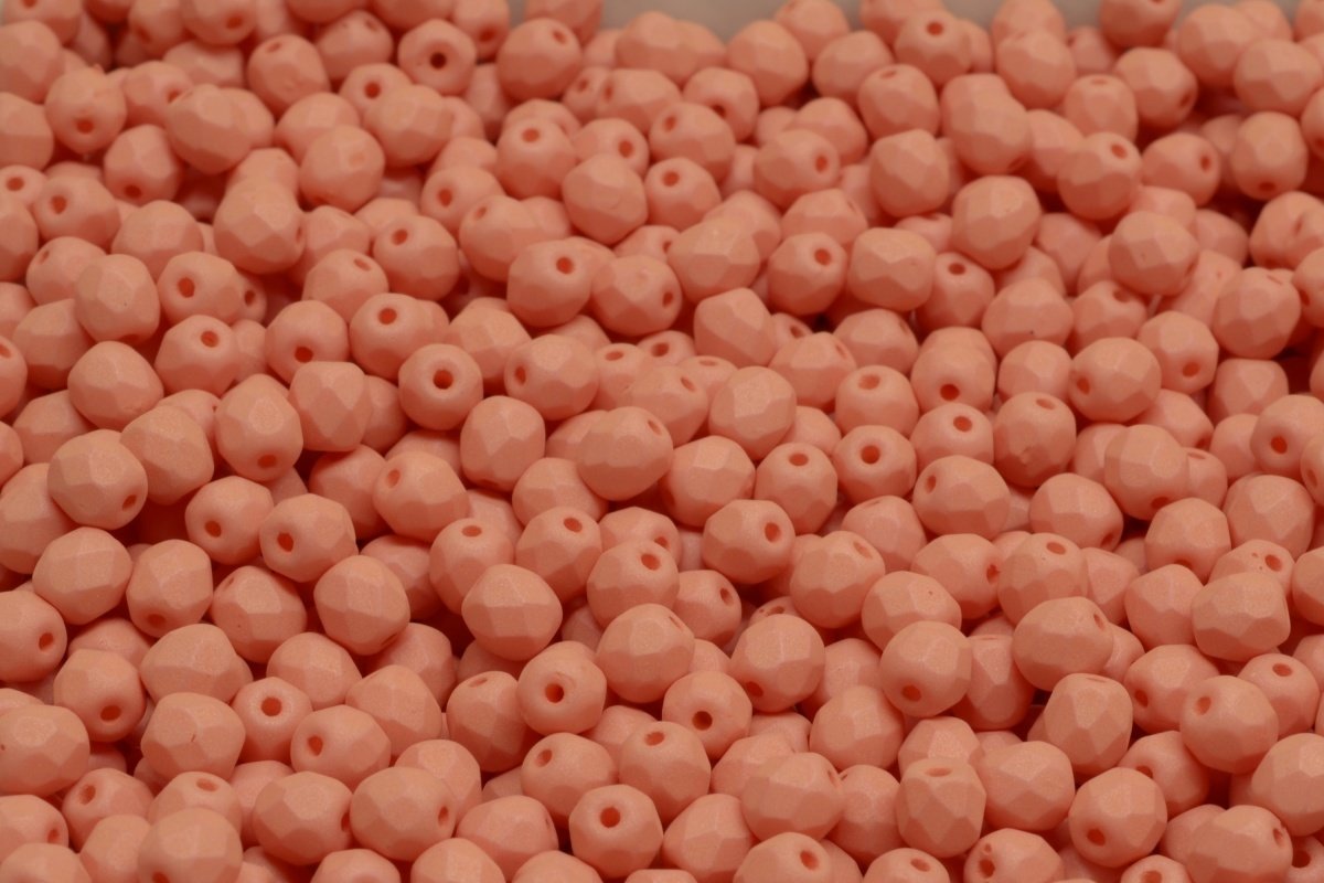 4mm Czech Fire Polish Round Bead, Opaque Peach Silk Matte, 50 pieces