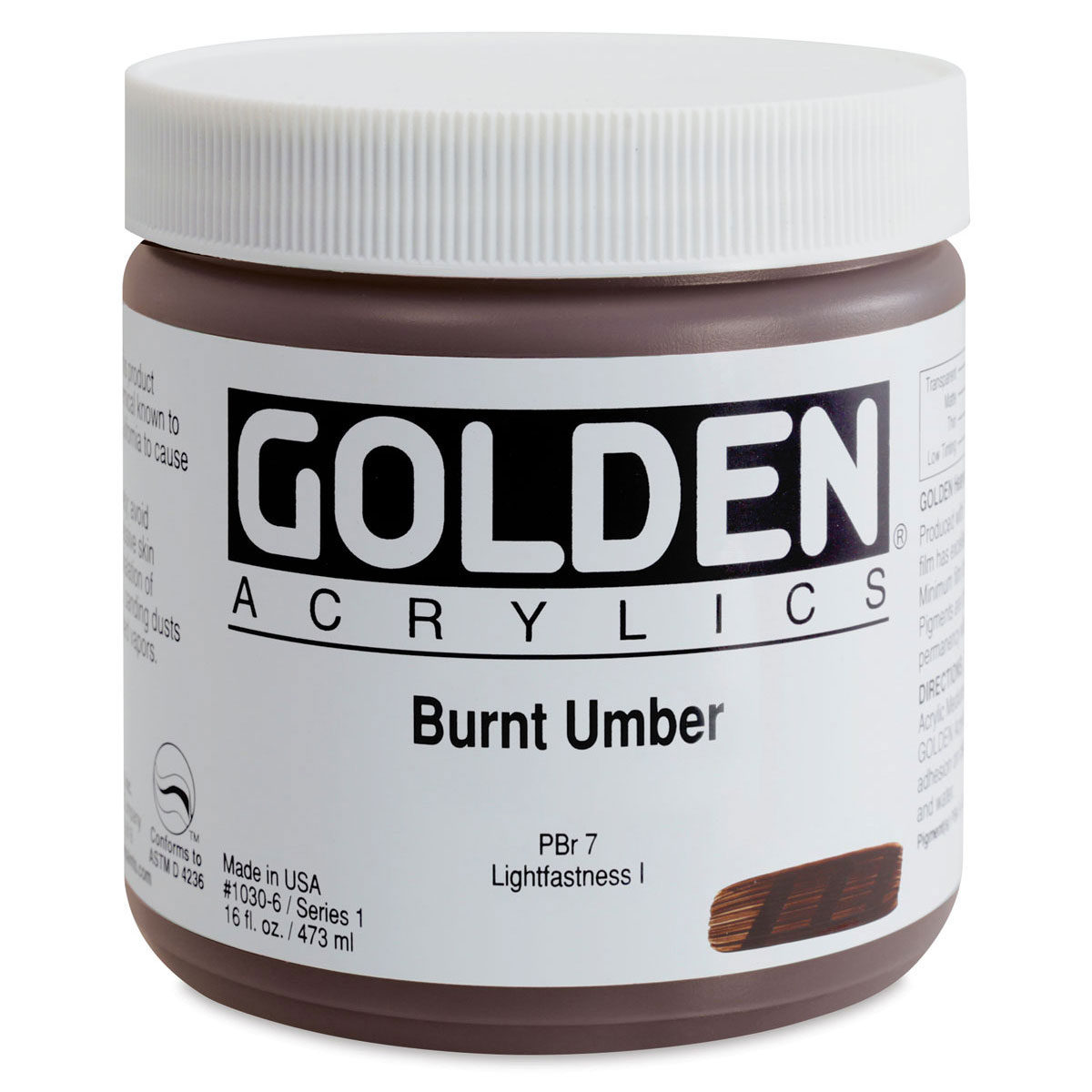 Golden Heavy Body Artist Acrylics - Burnt Umber, 16 oz Jar