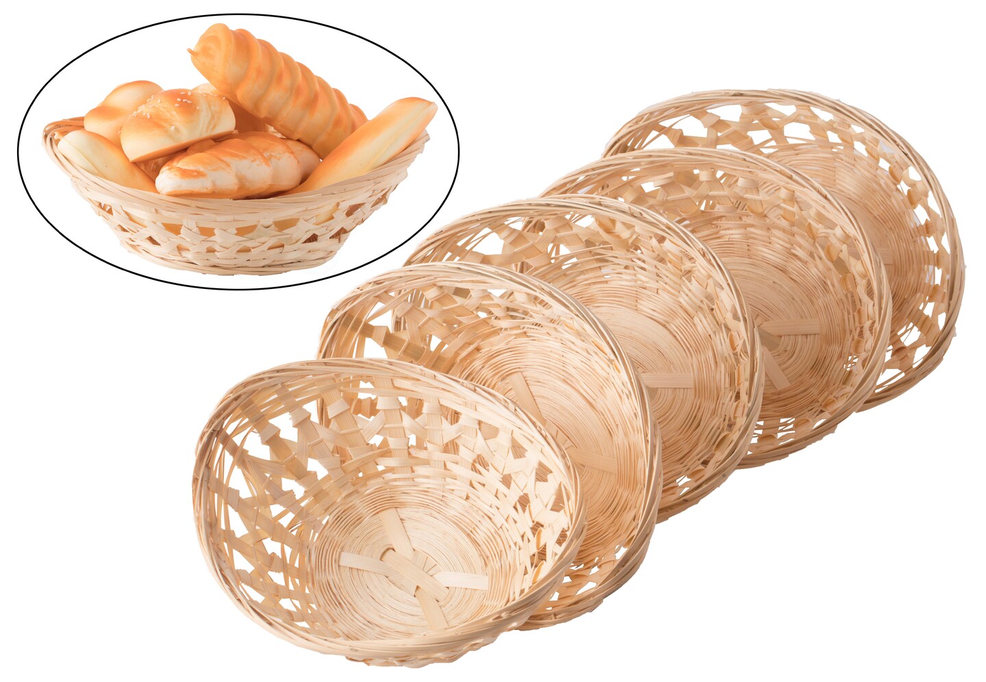 Set of 5 Natural Bamboo Oval Storage Bread Basket Storage Display Trays