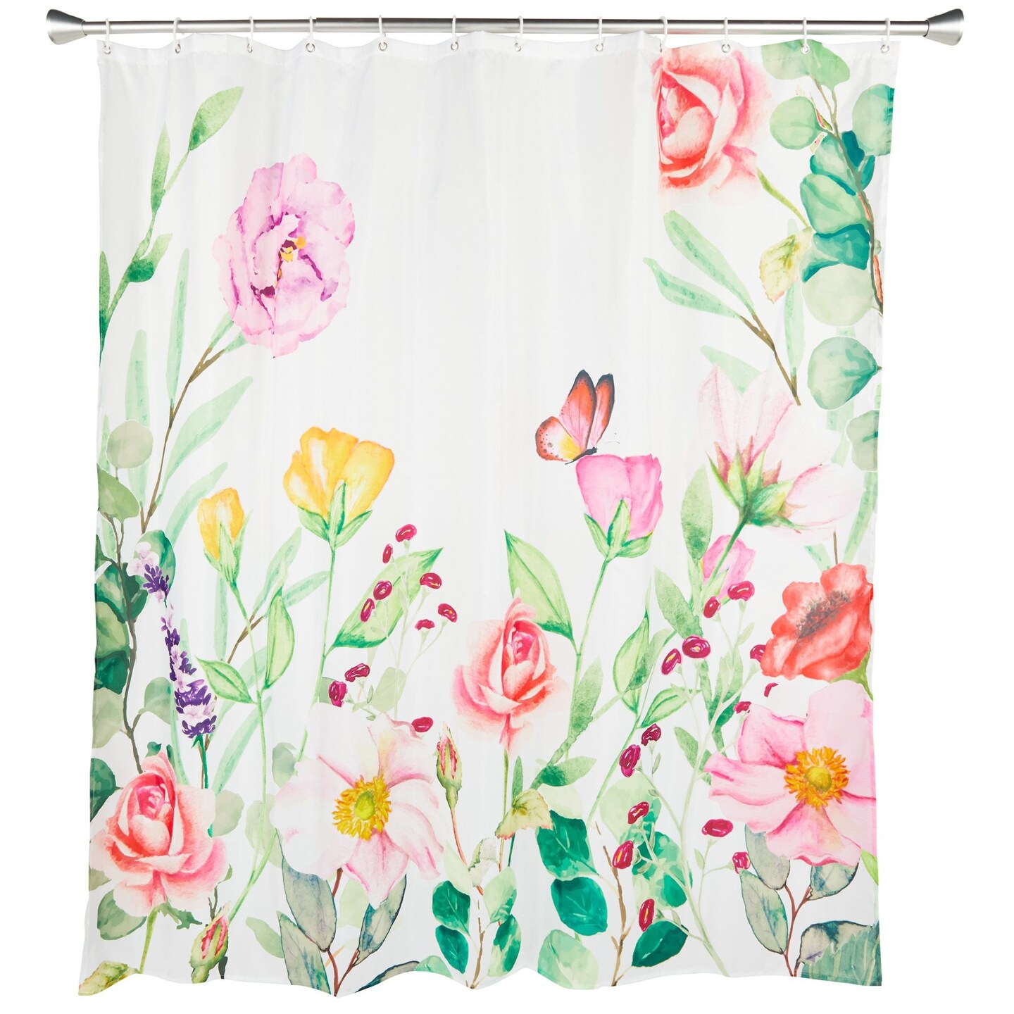 Botanical Floral Shower Curtain Set with 12 Hooks, Watercolor Flower Bathroom Decor (72 x 72 inch)