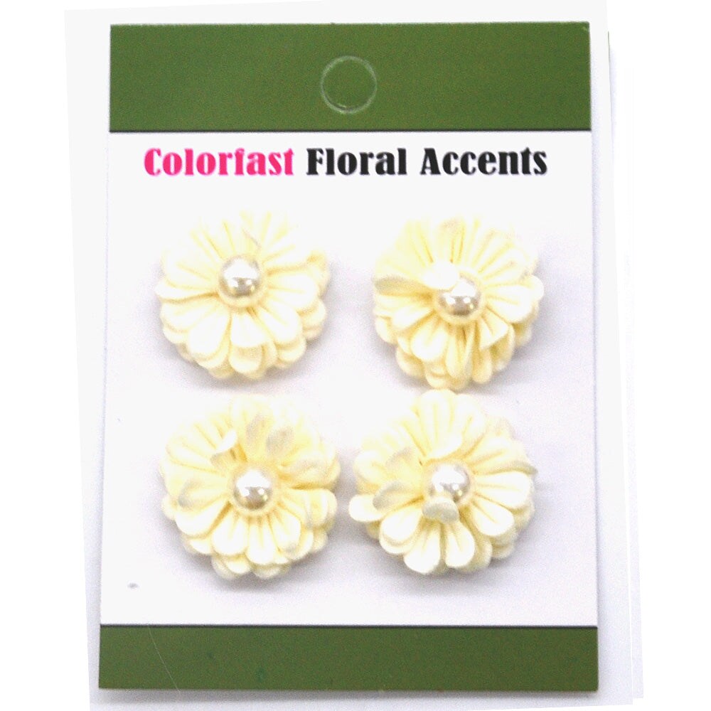 Belagio Colorfast Floral Accents, 1" Diameter, Multi-layer flower with Pearl, 4 Piece Pack, Ivory