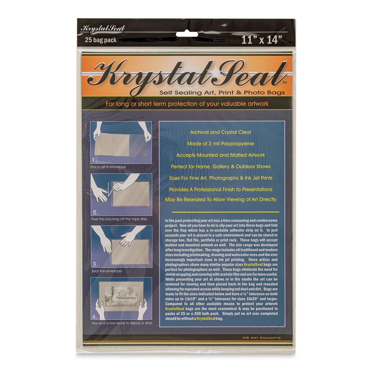 Krystal Seal Self-Sealing Art, Print, and Photo Bag Pack - 11&#x22; x 14&#x22;, Pkg of 25
