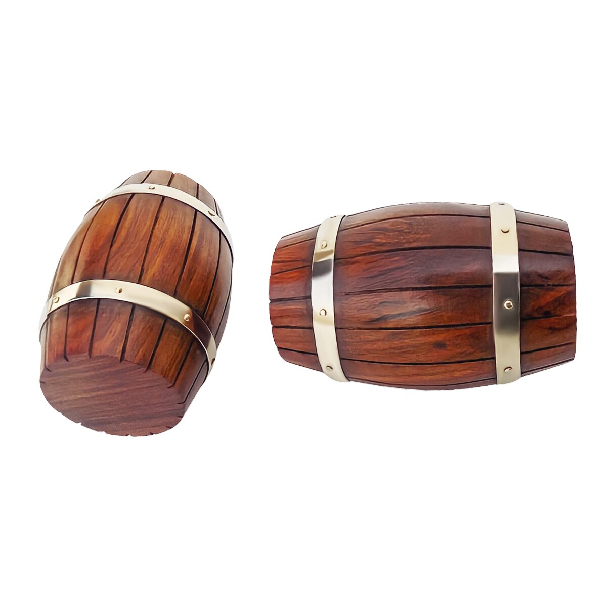 Set of Two Decorative Wine Barrel Shaped Wooden Pen Holders for Office Desk, or Entryway