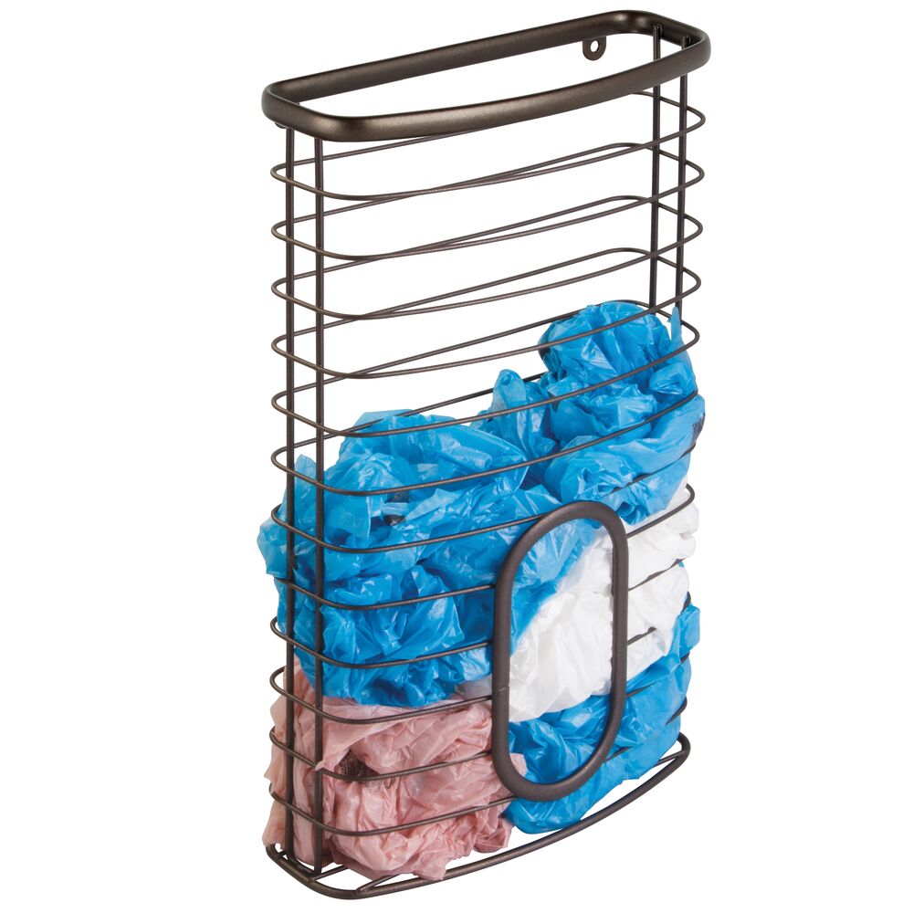 mDesign Metal Wall Mount Kitchen Storage Basket, Holds 50 Plastic Bags