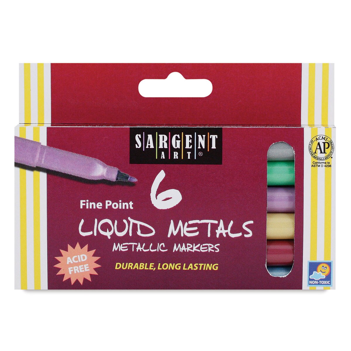 Sargent Art Liquid Metals Metallic Marker Set - Assorted Colors, Fine Point, Set of 6