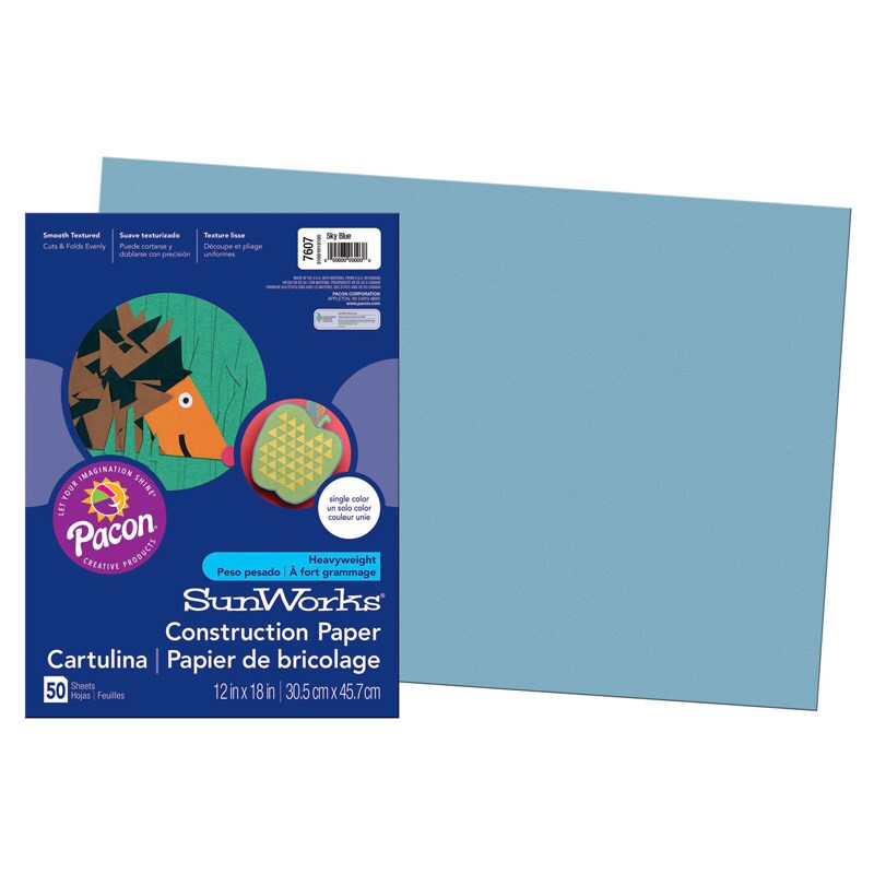 Construction Paper, Sky Blue, 12&#x22; x 18&#x22;, 50 Sheets