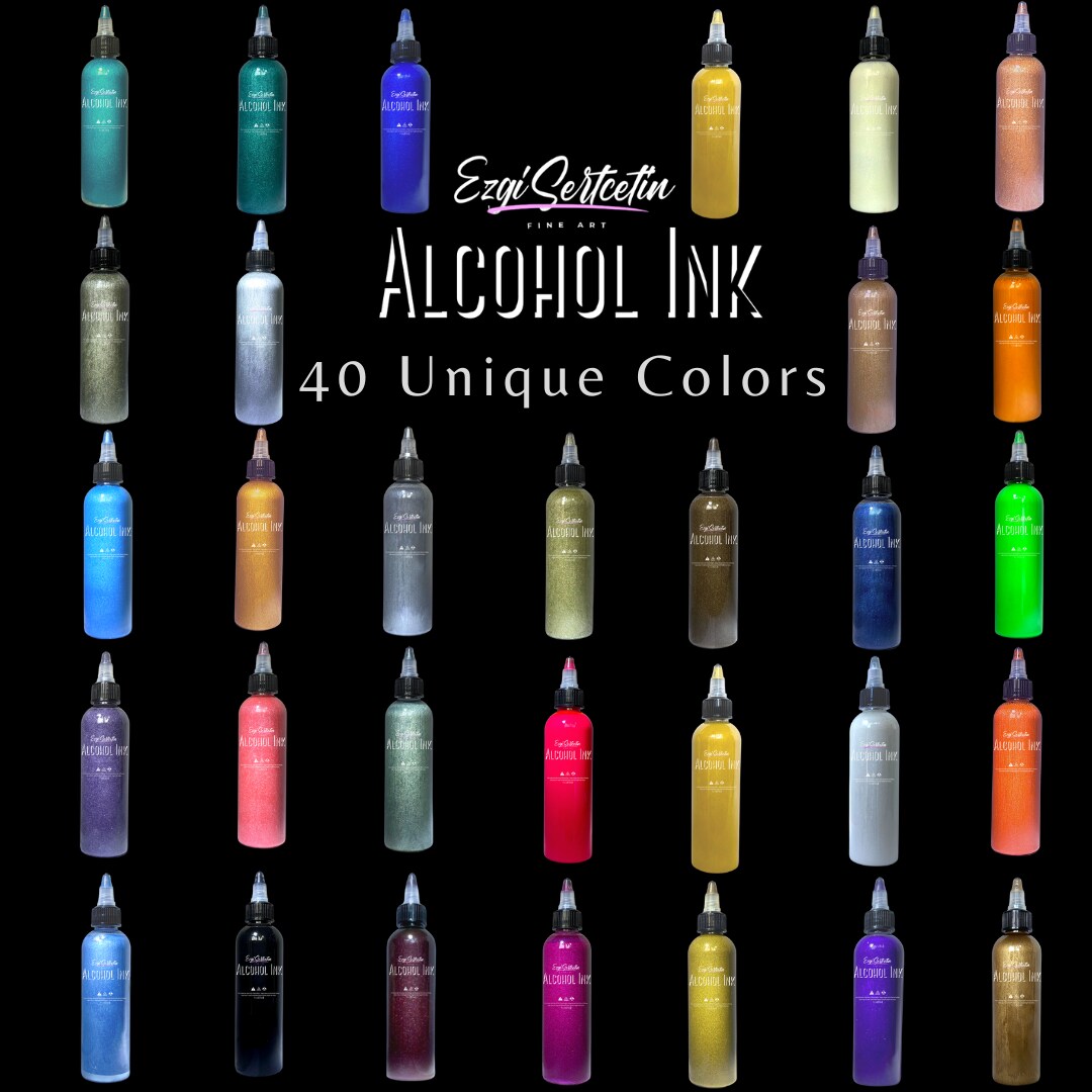 Premium Alcohol Ink | Metallic and Vibrant | High Saturated Unique Colors | For Tumblers, Coasters, Resin Dye, Alcohol Ink Paper, Yupo, Resin Petri Dish | 4 oz by volume | by Ezgi Sertcetin