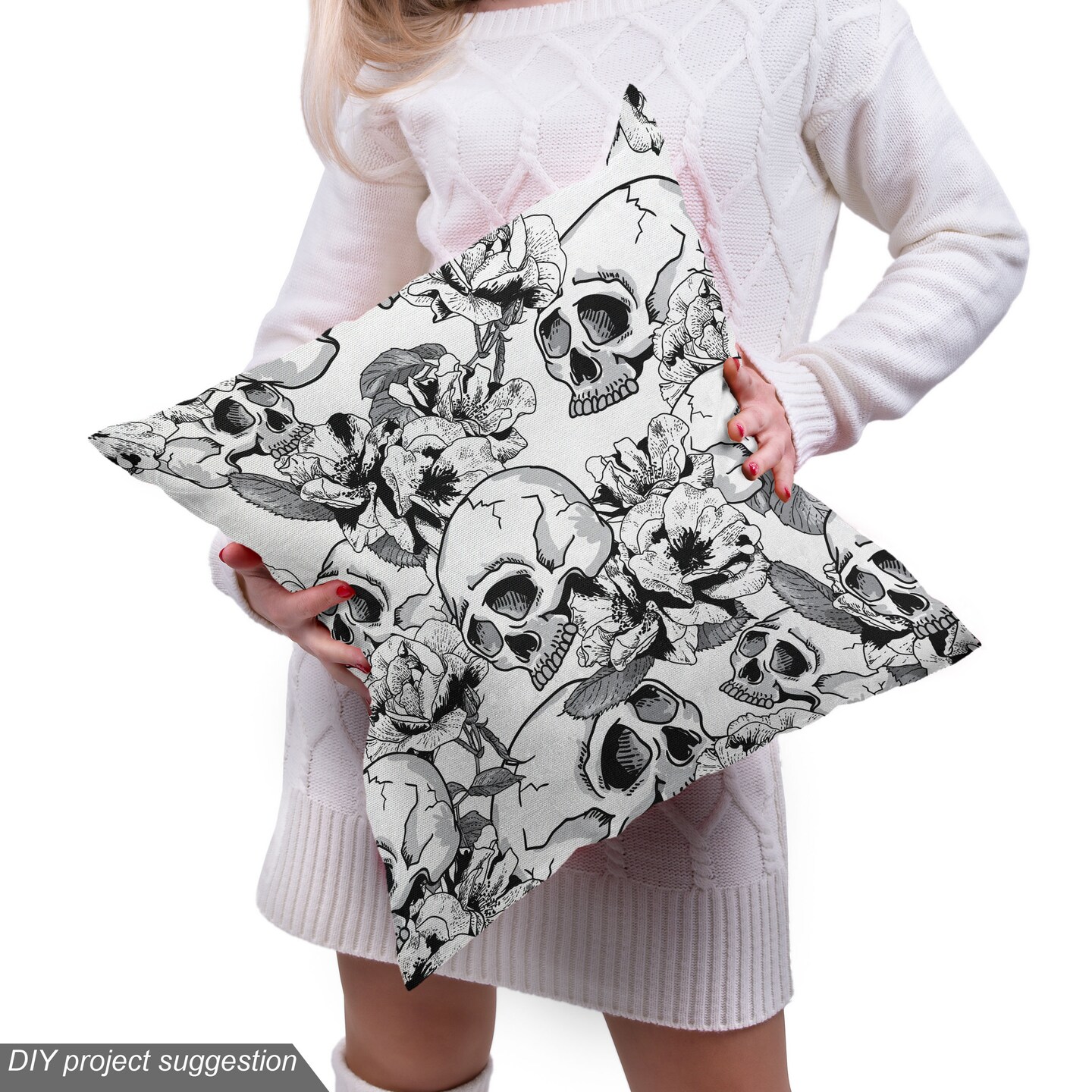 Ambesonne Day of The Dead Fabric by The Yard, Celebration Mexican Spanish Sketch Dead Skulls Art Print, Decorative Fabric for Upholstery and Home Accents, 10 Yards, Black White