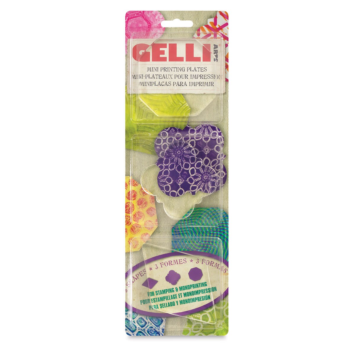 Gelli Arts Printing Plate - Mini Printing Plates, Set of 3, Octagon, Quatrefoil, Diamond