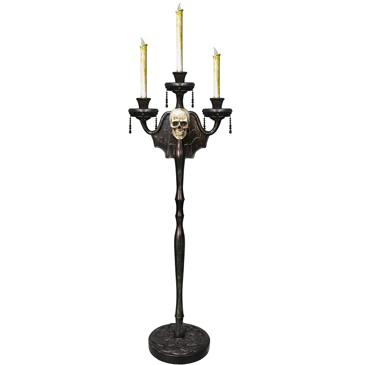 Animated Halloween Candelabra Decoration - Creepy Gothic Haunted Mansion Black Skull Floating Candle Holder Party Decorations Prop
