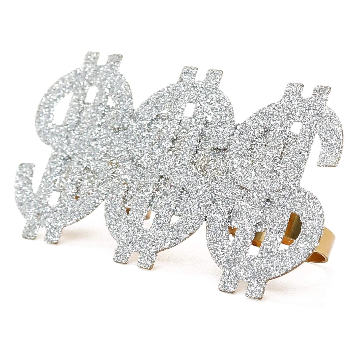 Dollar Sign Costume Ring - Money Symbol Jewelry Three Finger Ring for Men and Women