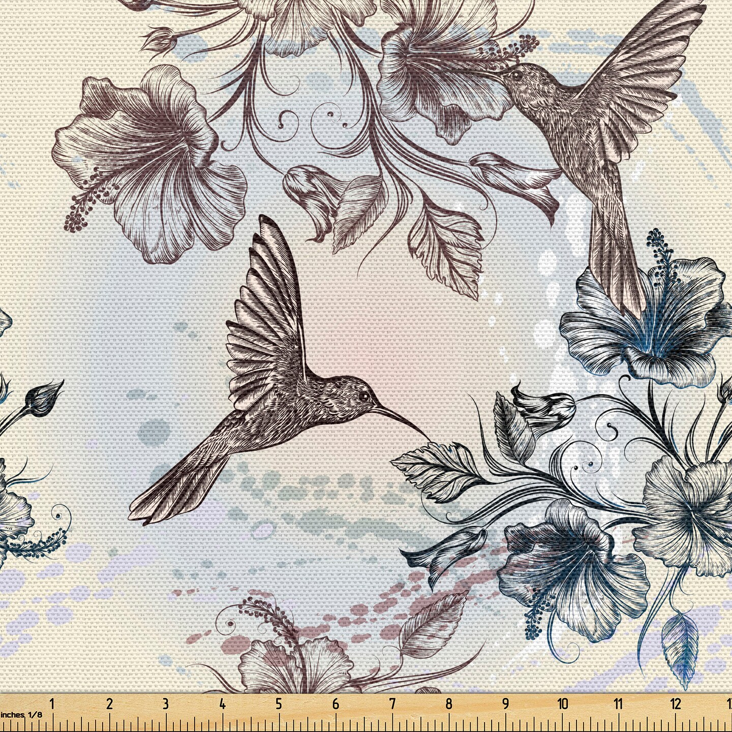 Ambesonne Hummingbird Fabric by The Yard, Birds and Hibiscus Flowers ...