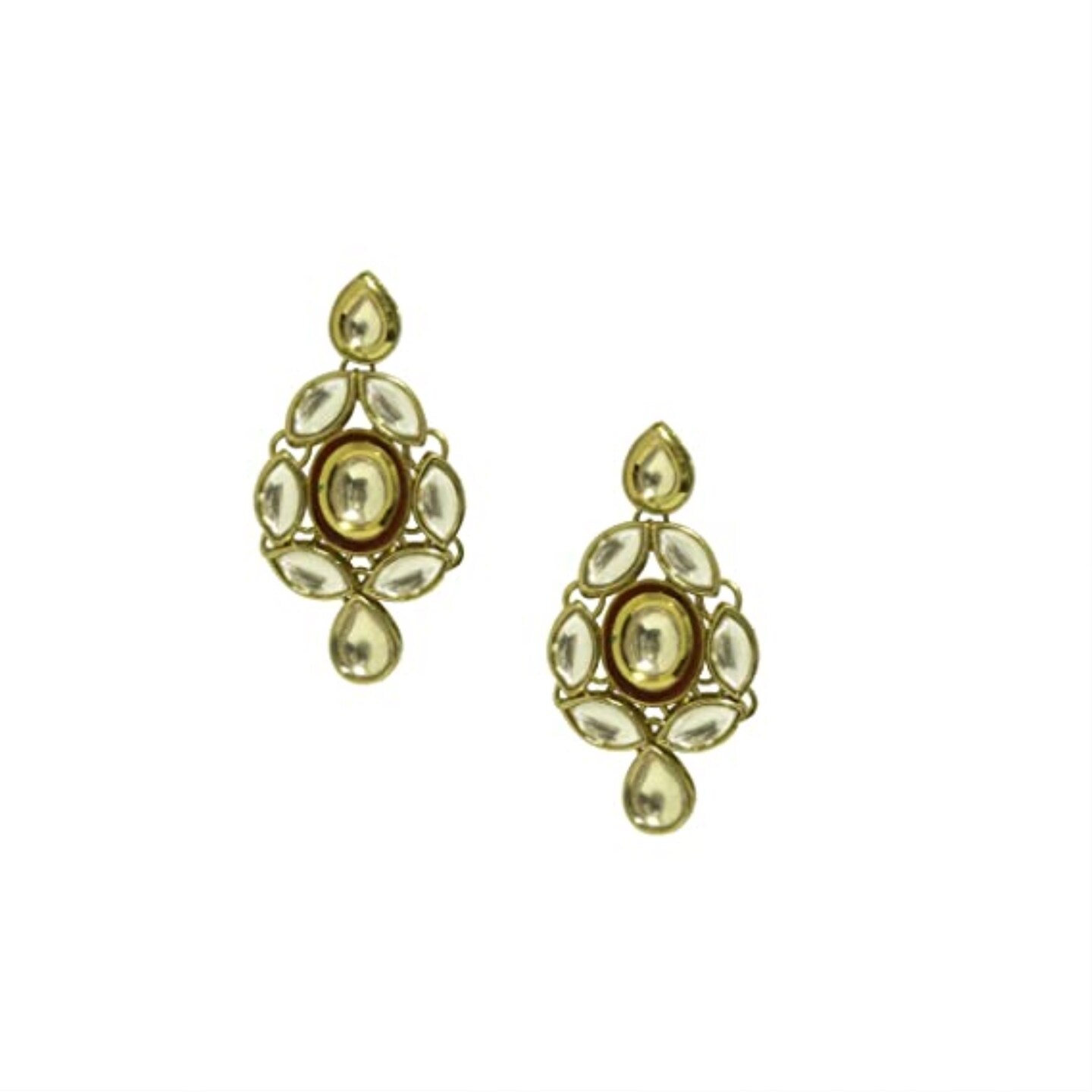 STOREINDYA Kundan Drop Dangle Earring Valentine Gifts Women Fashion Jewelry Accessories Antique Ethnic Jewelry Bohemian Statement Earrings Bollywood Fashion Jewelry (Clear Gold)