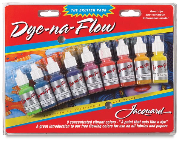 Jacquard Dye-Na-Flow Fabric Colors - Exciter Pack, Set of 9 colors,  0.5 oz