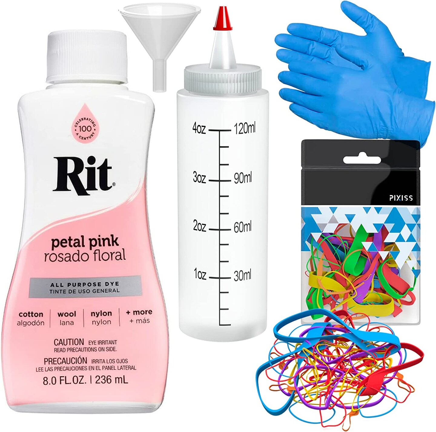 Rit Dye Liquid Petal Pink All-Purpose Dye 8oz, Pixiss Tie Dye Accessories  Bundle