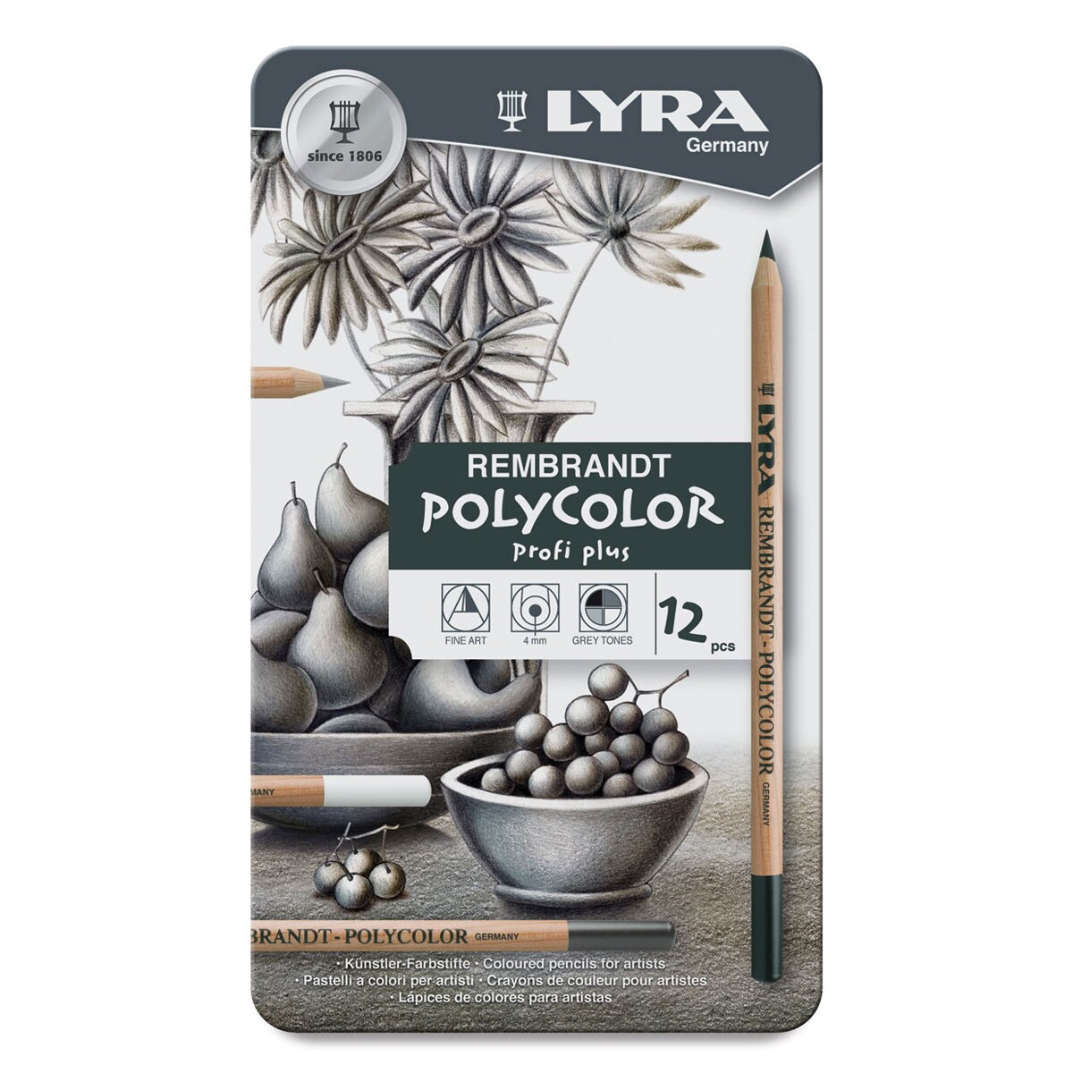 Lyra Rembrandt Polycolor Premium Oil-Based Colored Pencil Set - Set of 12, Assorted Greys