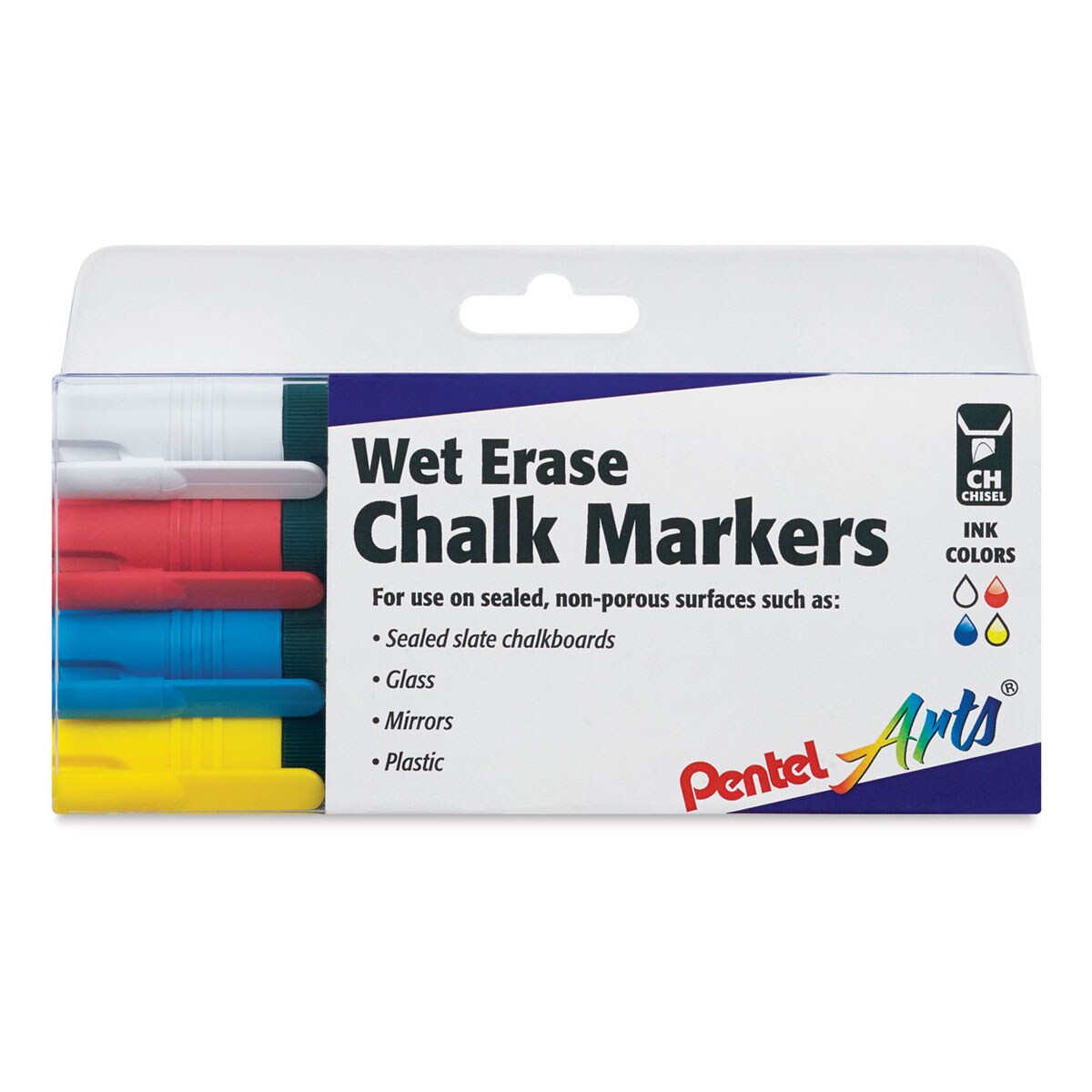 Pentel Wet Erase Chalk Markers - Primary Colors, Chisel Point, Set of 4