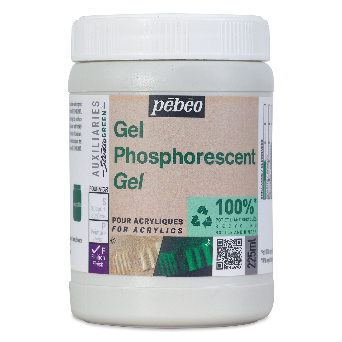 Pebeo Studio Green Phosphorescent Gel Medium - 225 ml