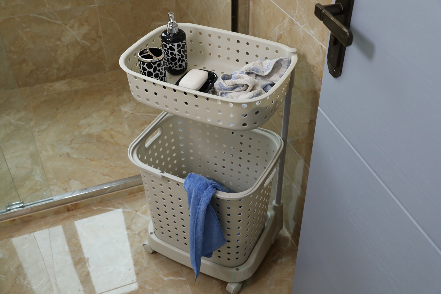 2 Tier Plastic Laundry Basket with Wheels
