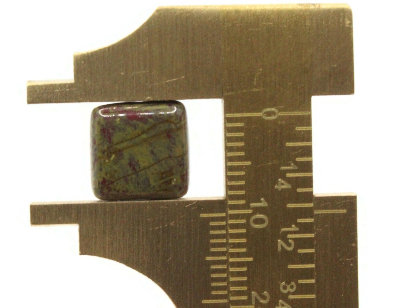 10 10mm Green, Red and Cream Square Glass Stone Look Beads