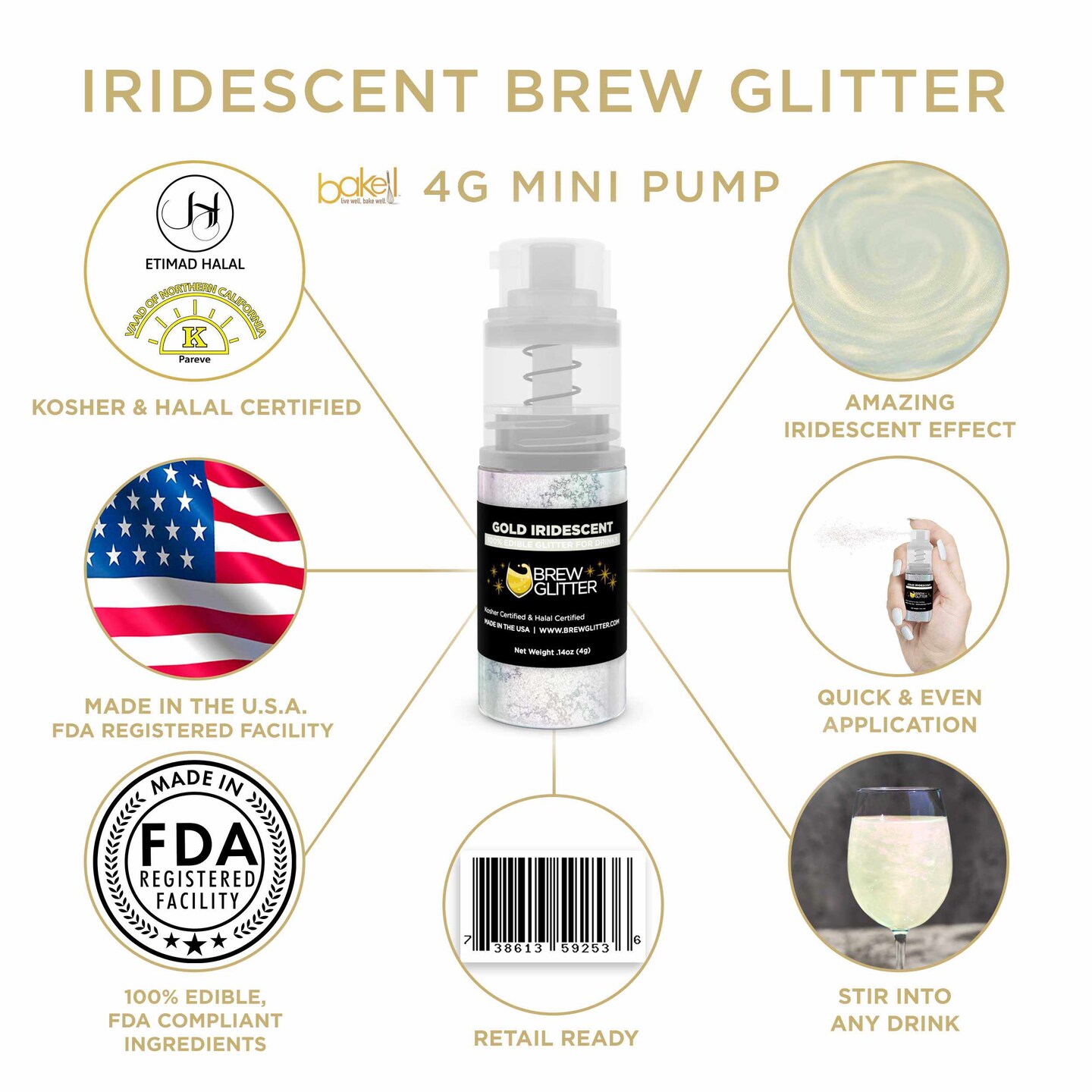 Gold Iridescent Drink Glitter Edible Glitter Spray for Drinks