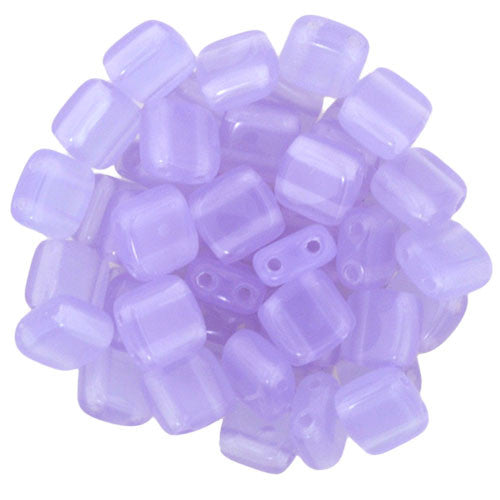 Czechmate 6mm Square Glass Czech Two Hole Tile Bead, Milky Alexandrite