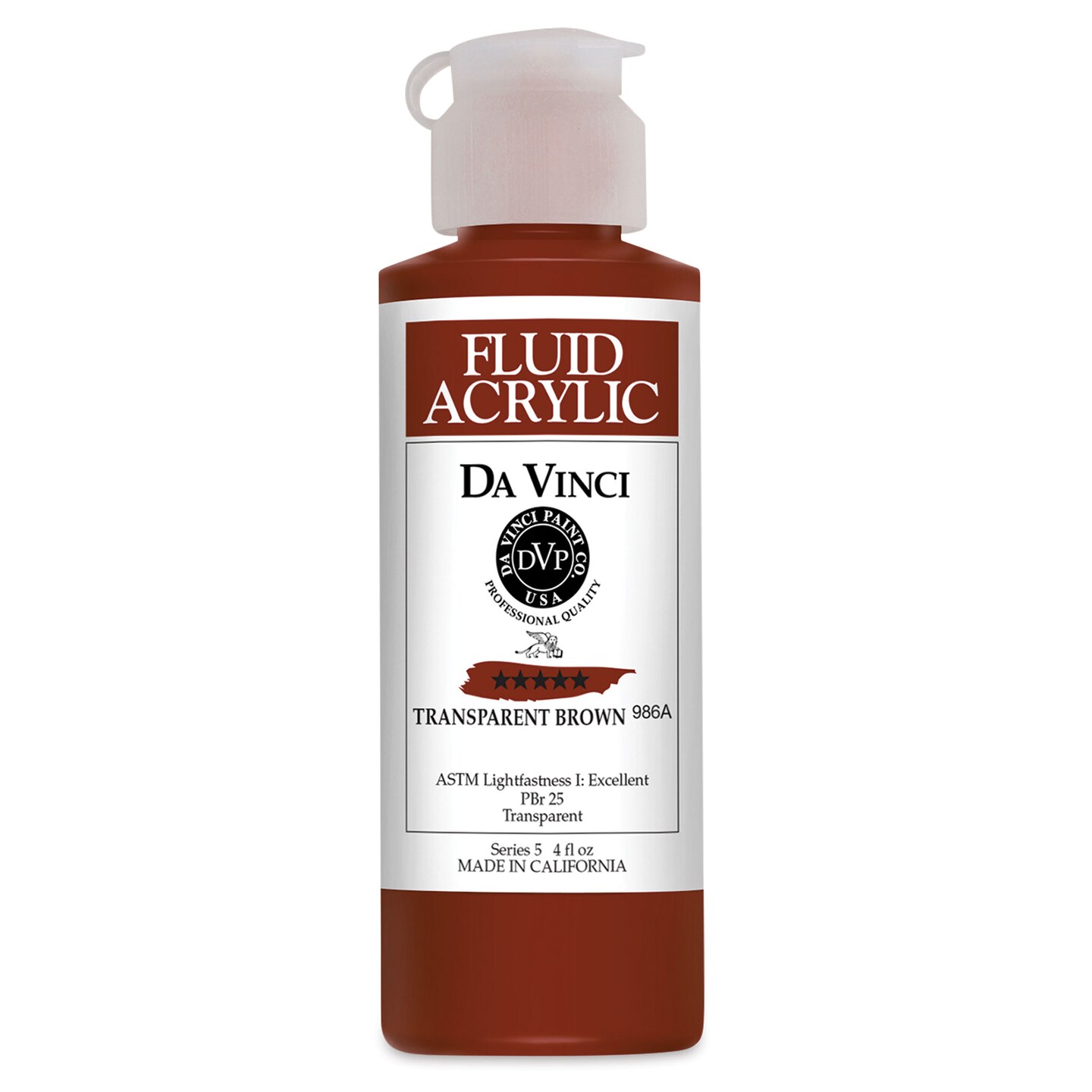 Da Vinci Fluid Acrylics - Transparent Brown, 4 oz bottle