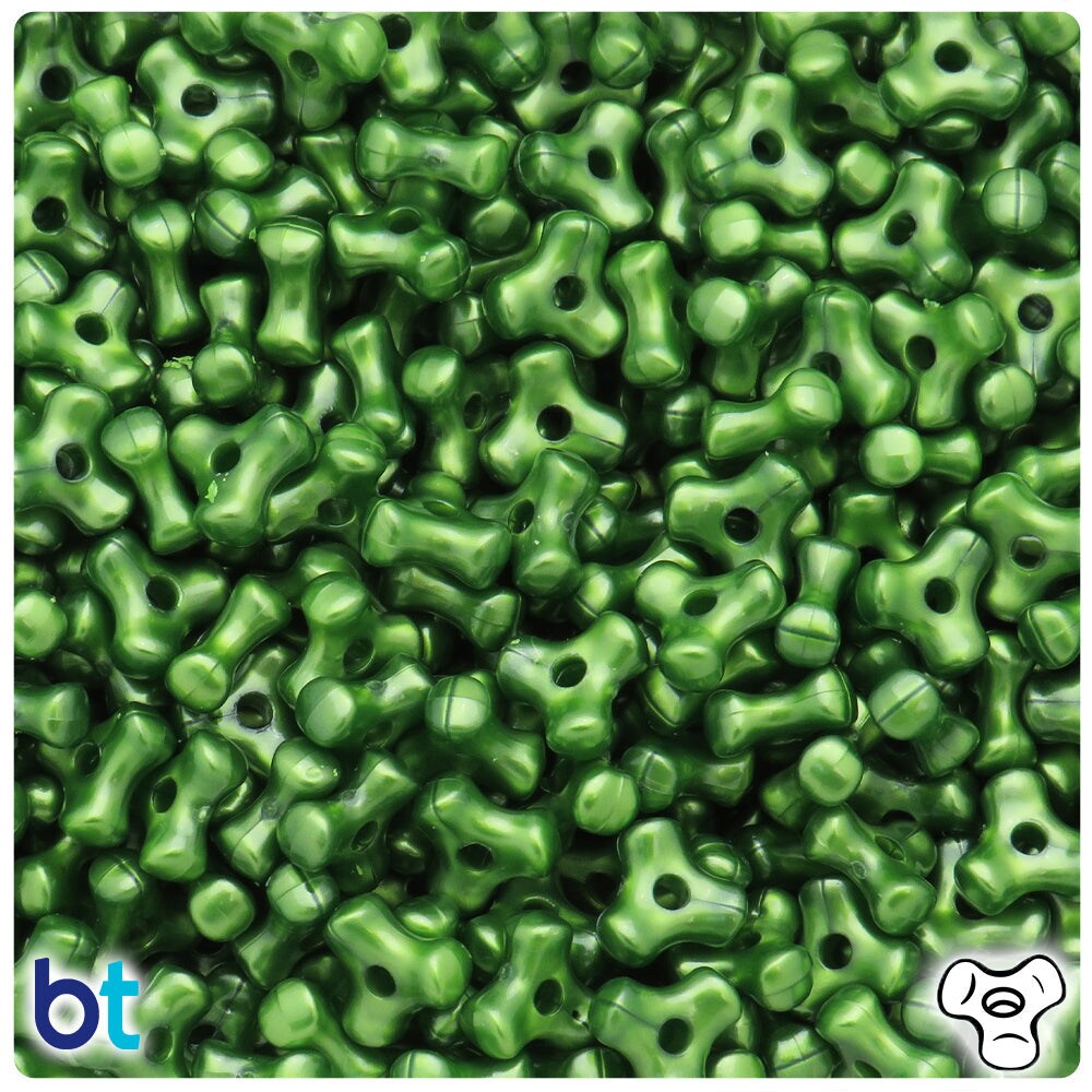 BeadTin Dark Green Pearl 11mm TriBead Plastic Craft Beads (500pcs