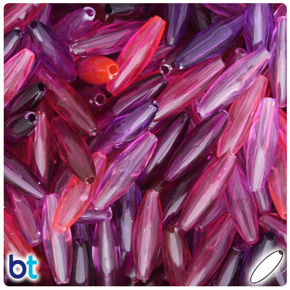 BeadTin Pink & Purple Mix Transparent 19mm Spaghetti Plastic Craft Beads (150pcs)