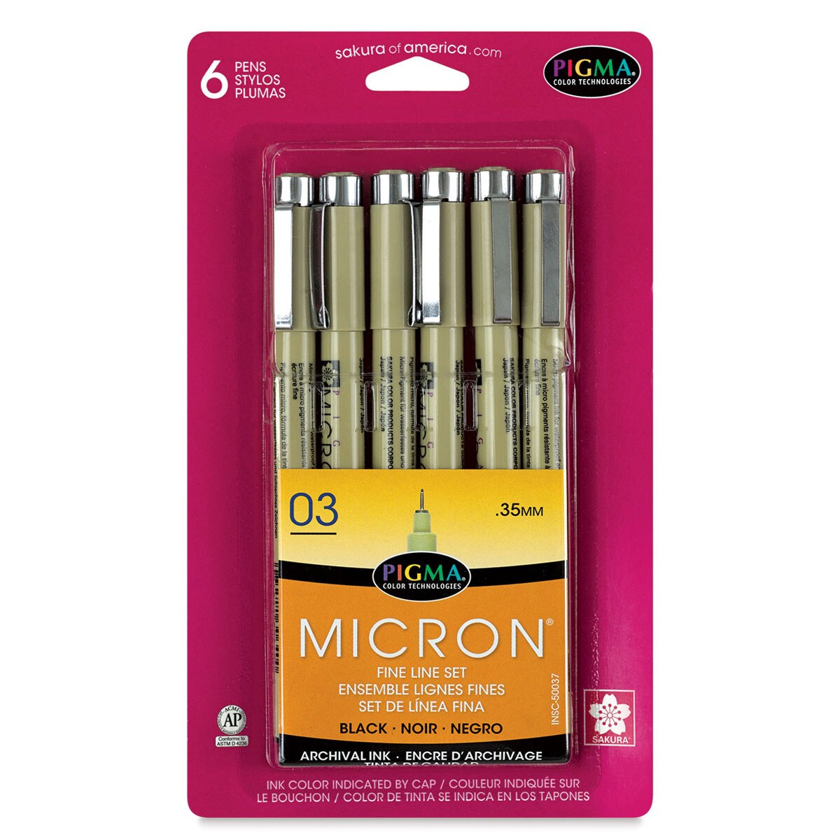 Sakura Pigma Micron Pens - Set of 6, Black, 03 | Michaels