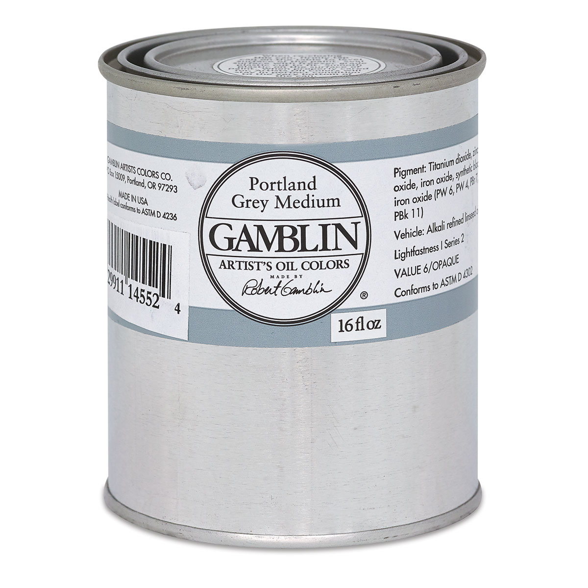 Gamblin Artist&#x27;s Oil Color - Portland Gray Medium, 16 oz Can
