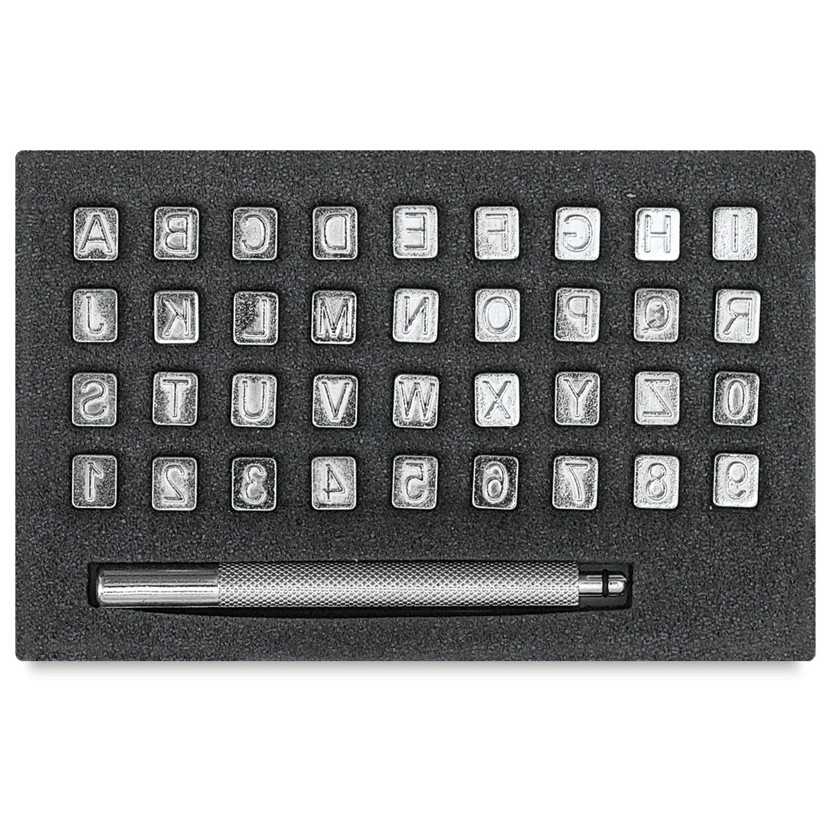 Realeather Leather Tooling Set - 1/4" Alphabet and Numbers with Handle, Set of 36 Stamps