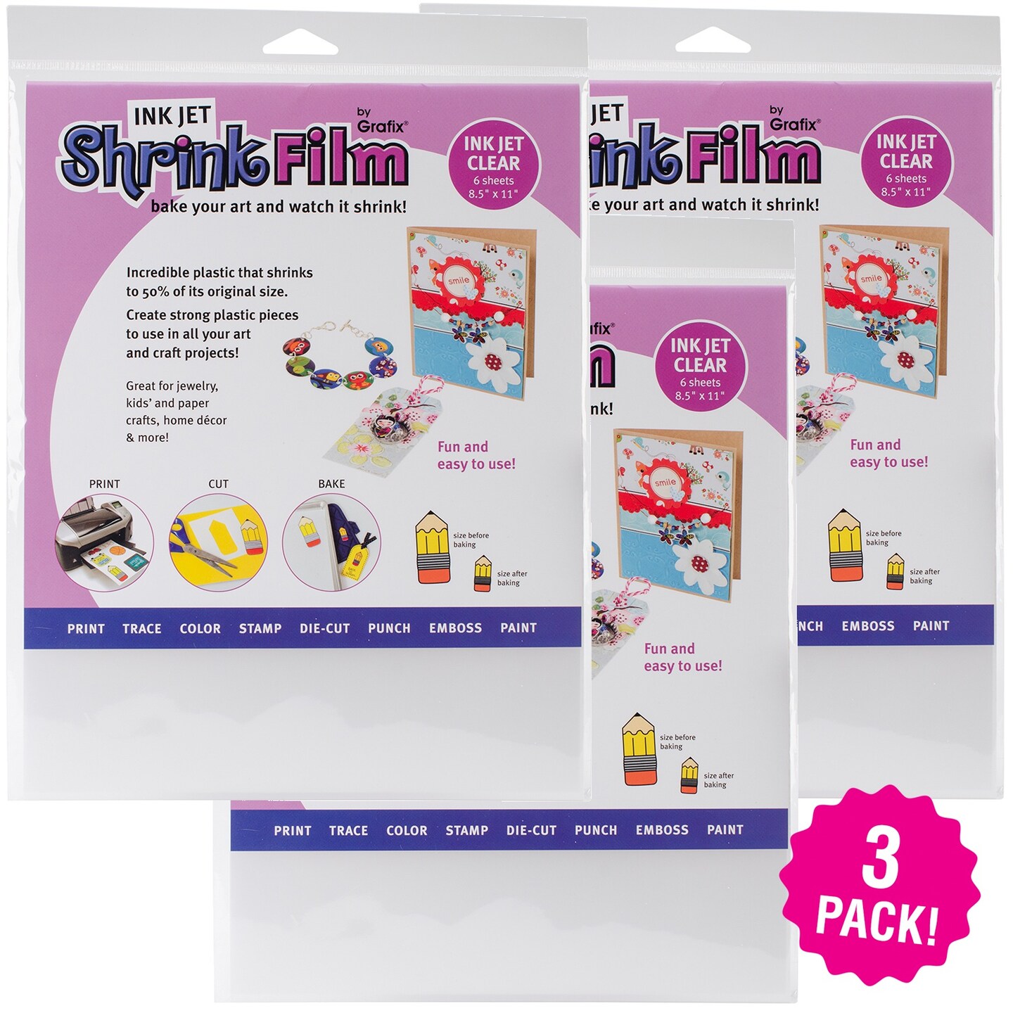 Multipack of 3 - Grafix Ink Jet Shrink Film 8.5