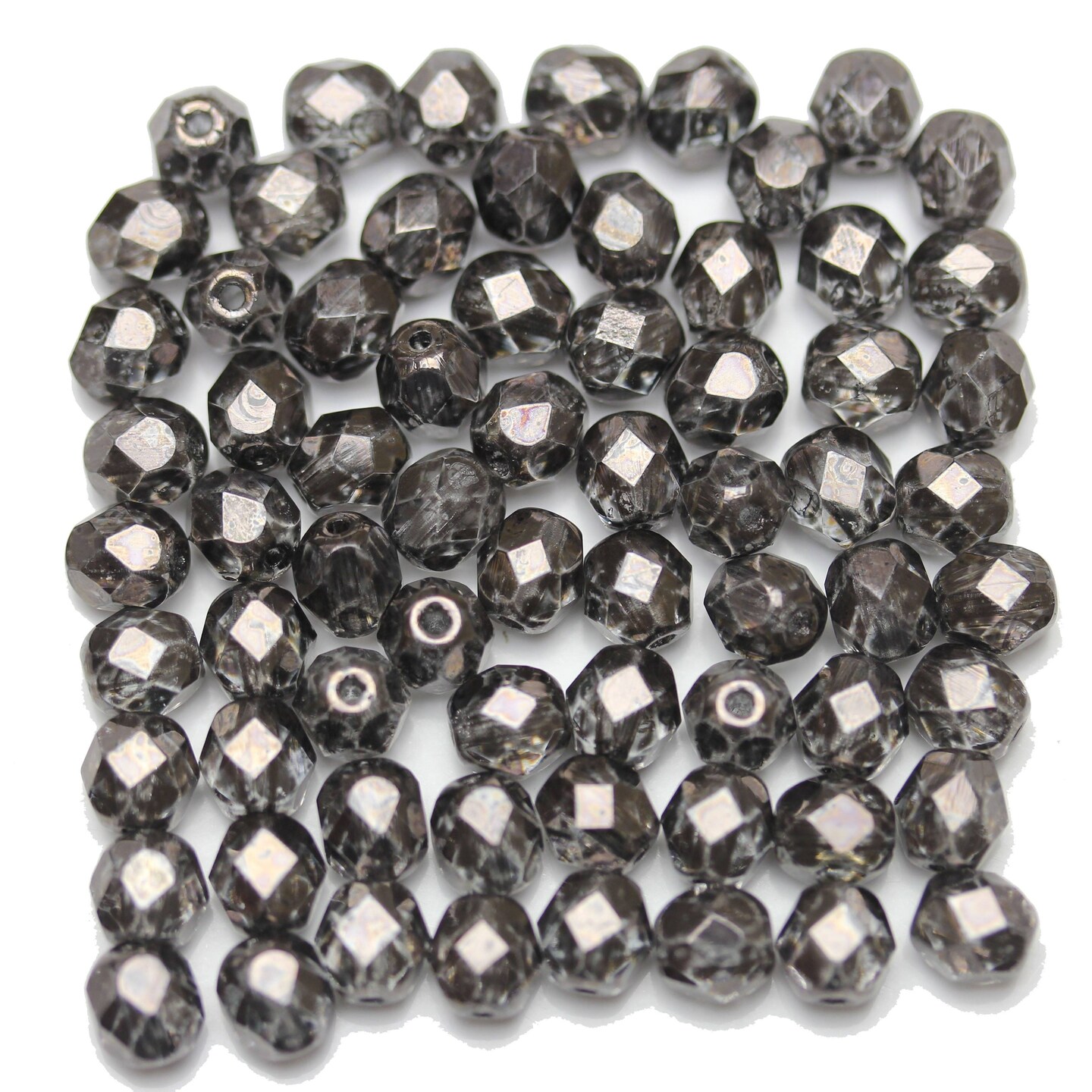 Crystal with Smokey Grey Luster Czech Glass Fire Polished Faceted Round 6mm