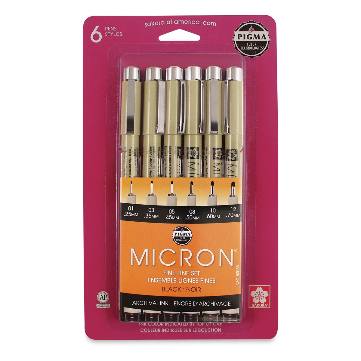 Sakura Pigma Micron Pens - Set of 6, Black, Fine and Bold Assorted Sizes