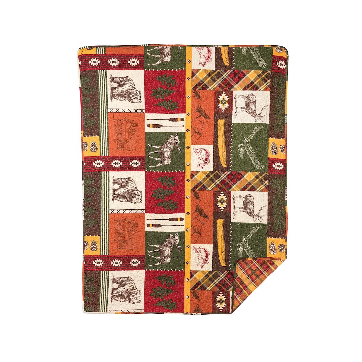 Keaton Forest Bear Deer Moose Patchwork Cotton Throw Blanket 48" x 60"