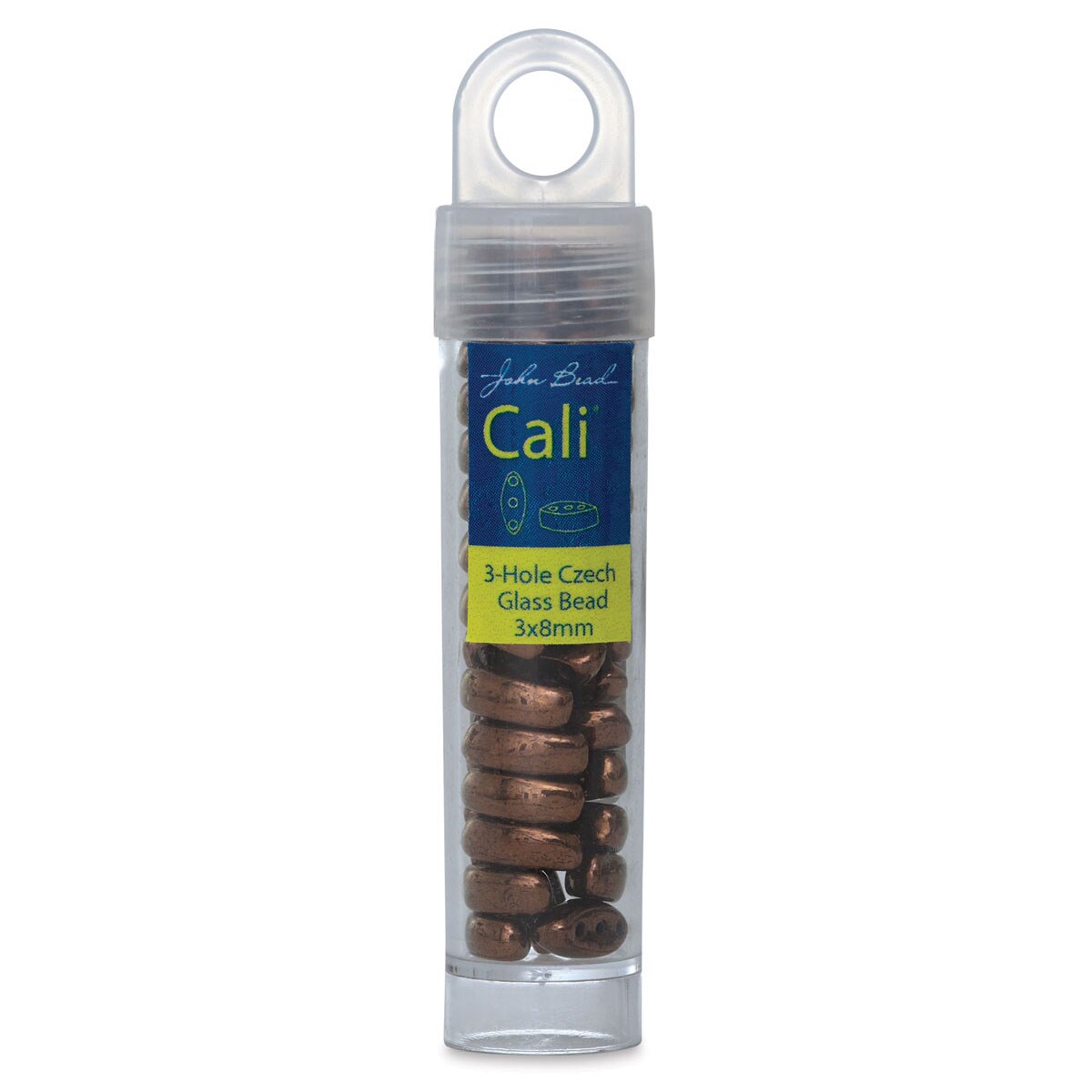 John Bead Czech Glass Cali Three-Hole Beads - Black/Bronze, Pkg of 40