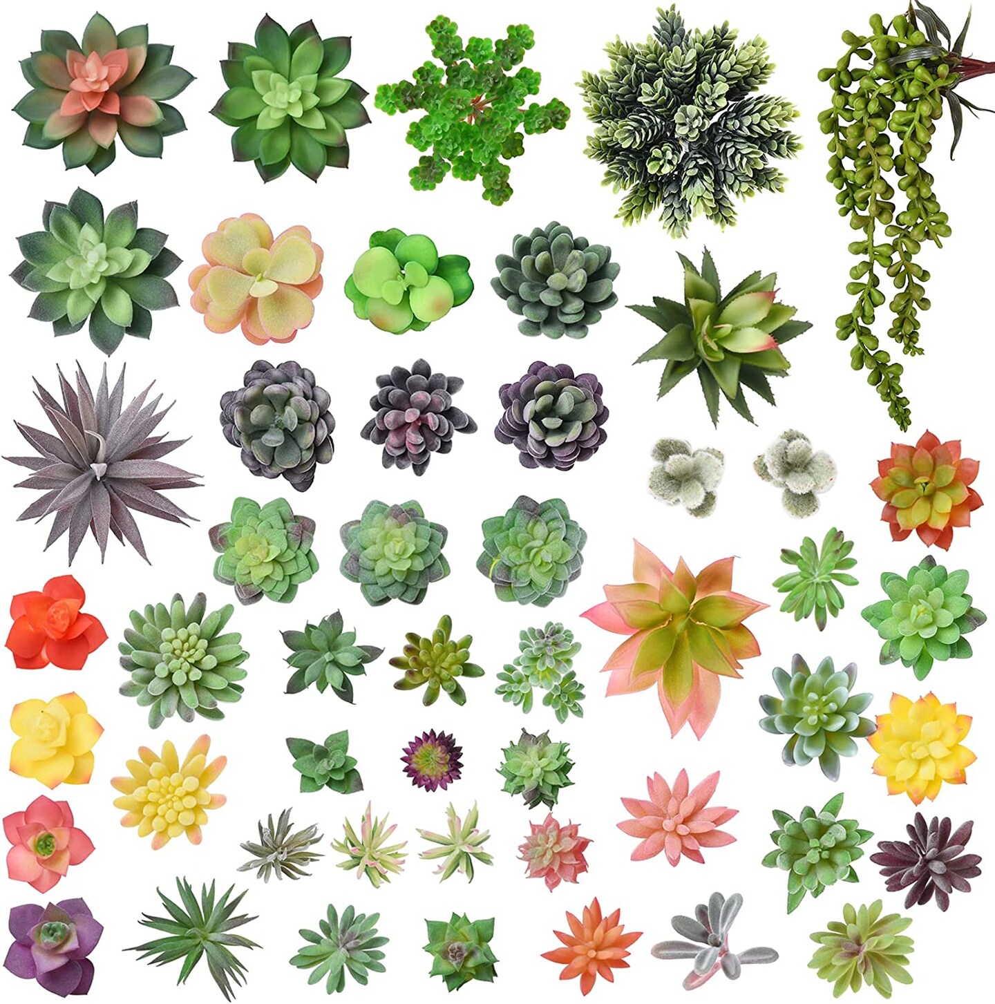 50 Pack Bulk Large Assorted Realistic Artificial Faux Succulents Aloe Plants Realistic Fake Succulent Plants, Largest Set of Succulents