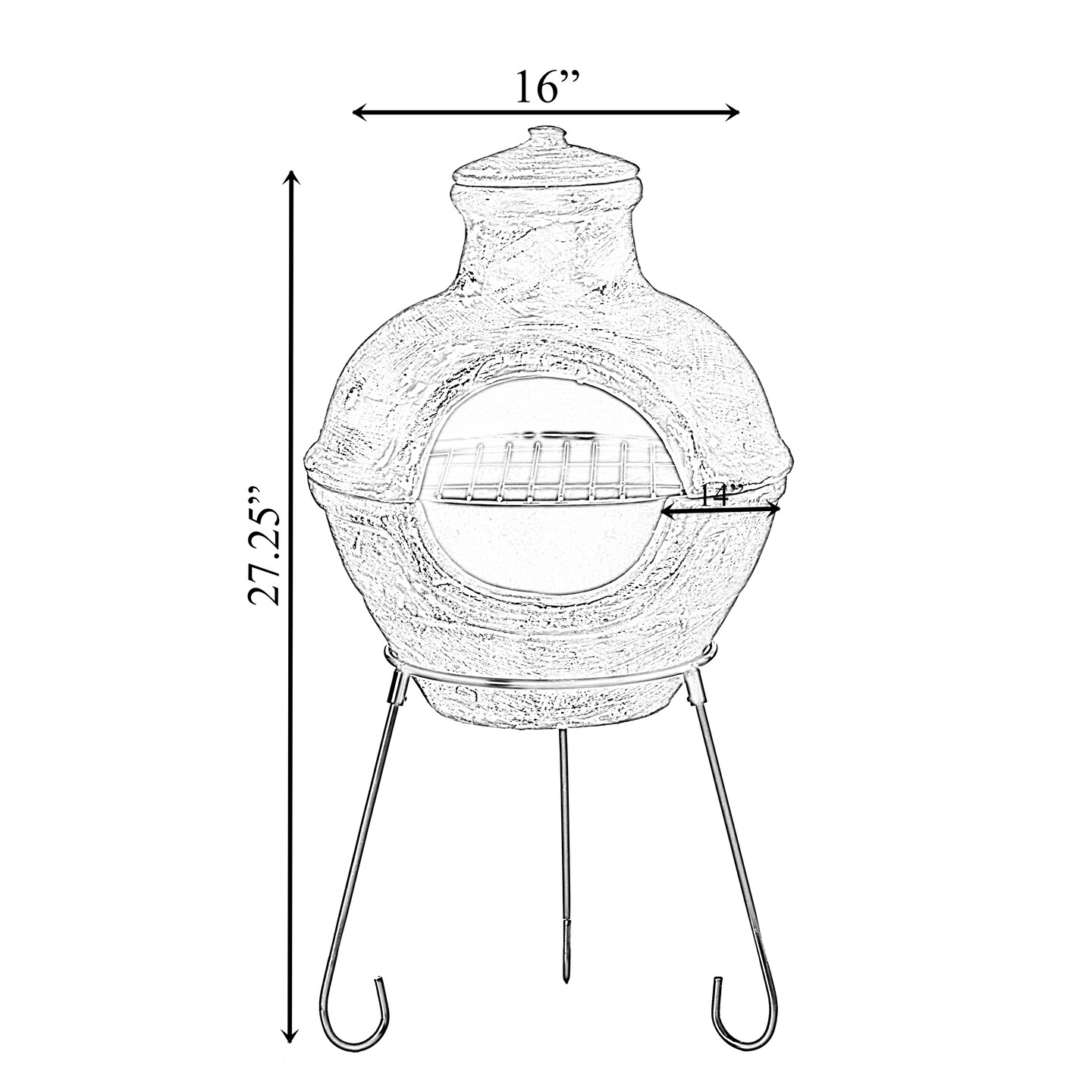 Beige Outdoor Clay Chiminea Barbecue Firepit Accent Design Charcoal Burning Fire Pit with Sturdy Metal Stand, Barbecue, Cocktail Party, Family Gathering, Cozy Nights Fire Pit