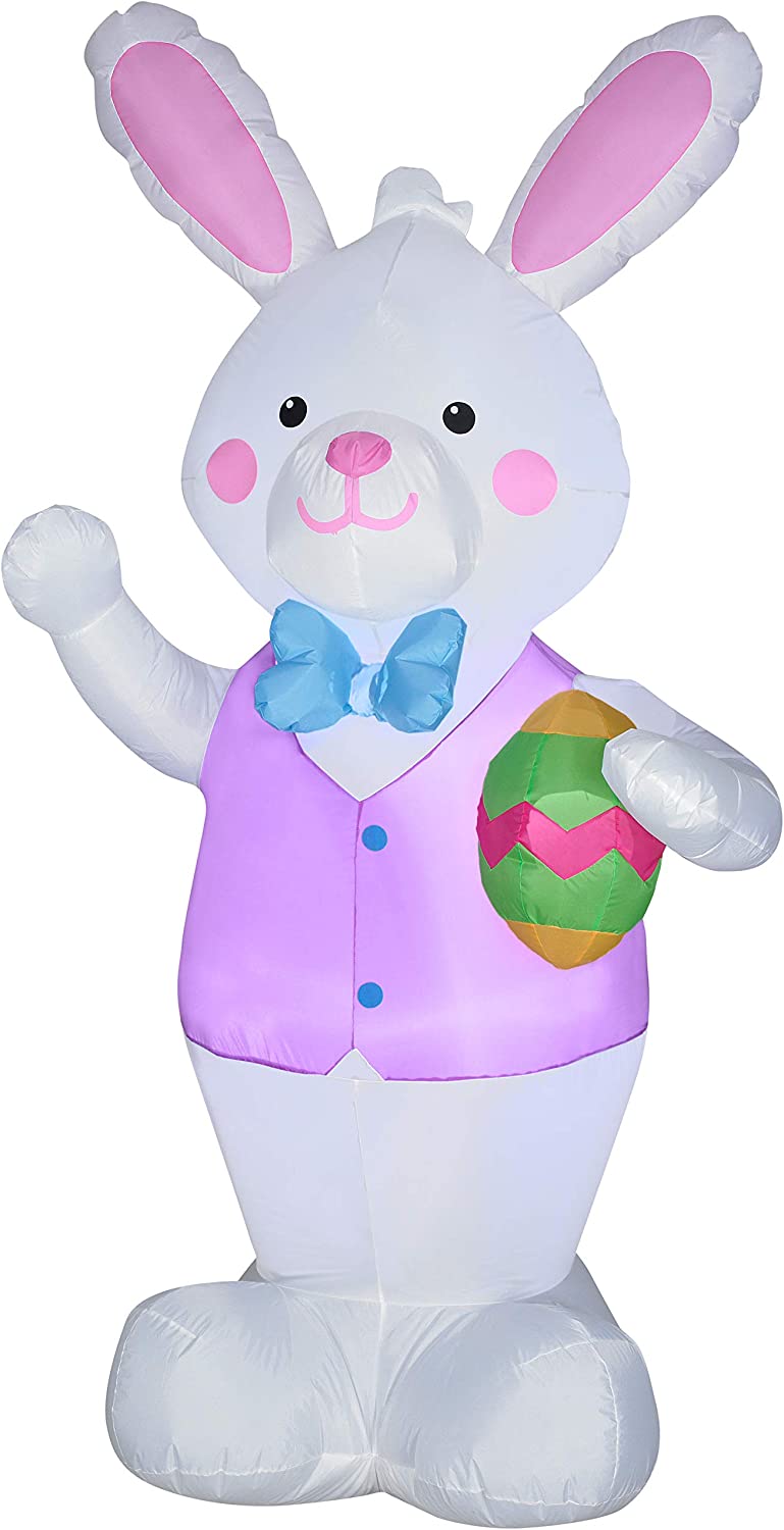 4' Gemmy Airblown Inflatable Easter Bunny Pink Vest Holding Egg 44335