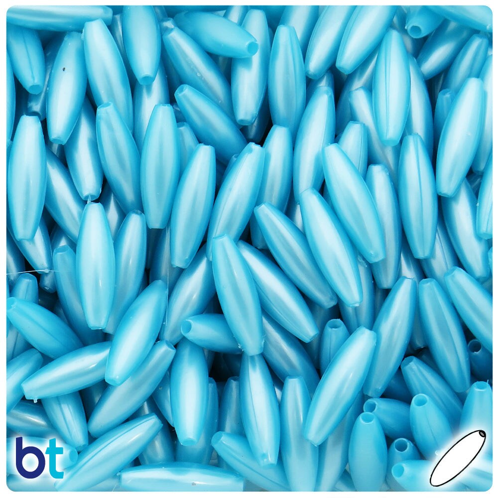 BeadTin Light Blue Pearl 19mm Spaghetti Plastic Craft Beads (150pcs