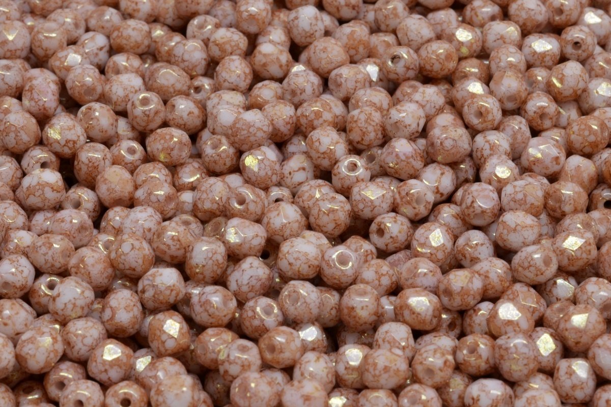 4mm Czech Fire Polish Round Bead, White Terracotta Copper, 50 pieces