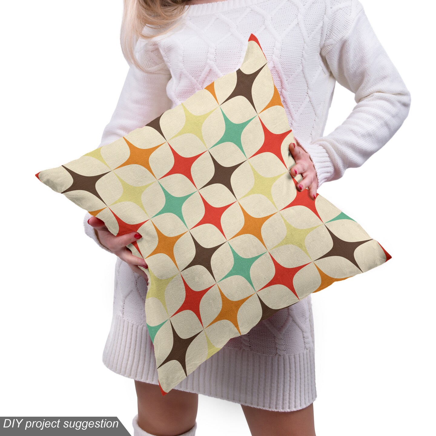 Ambesonne Yellow and Brown Fabric by The Yard, Retro-Themed Geometric with Colorful Stars, Decorative Fabric for Upholstery and Home Accents, 2 Yards, Orange Champagne